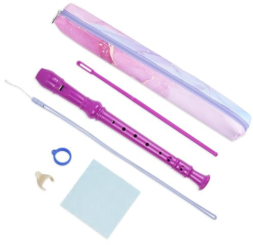 QIELIZI Recorder Instrument for Beginner Adults,8-Hole Soprano Descant Recorder Music Flute with Cleaning Rod & Case Bag For Home Entertainment(2-Purple Blue Splash Ink)