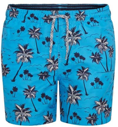 RIPT Boy's Quick Dry Uv 50 Sun Protection Peach Finish Swim Shorts Trunks, Blue Palm Tree Print, 9-10 Years
