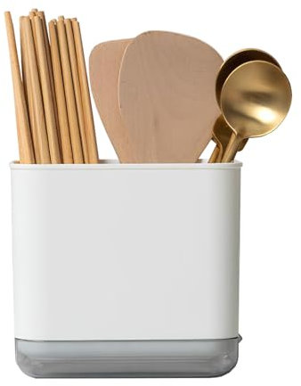 JAWAI Porta Utensili da Cucina, Scolaposate Organizer Con Scomparto per la Conservazione, Cesto in Plastica per Riporre Coltelli, Forchette, Cucchiai, Spatole (Bianco)