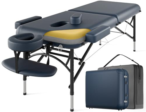 DOVANS 2 Fold Professional Massage Table Portable Hold Up to 1100LBS Blue