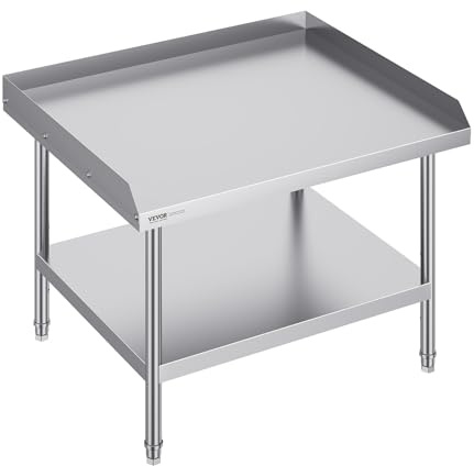 VEVOR Tavolo da Lavoro in Acciaio Inossidabile 762 x 914 x 660 mm Tavolo da Lavoro Commerciale per Preparazione degli Alimenti con Alzatina su 3 Lati, con Altezza Regolabile per Casa Ristorante Hotel
