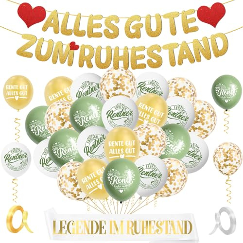 Ruhestand Deko, Rente Deko, Vormontiert Alles Gute Zum Ruhestand Luftballons,Alles Gut Girlande,Endlich Rentner Schärpe für Abschiedsfeier Rente Party