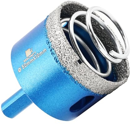 BRSCHNITT Diamant Fliesenbohrer Diamantbohrerr 50mm - Diamant Bohrkrone mit Feder für Keramik, Granit, Porzellan, Fliesen, Feinsteinzeug, Mauerwerk, Marmor