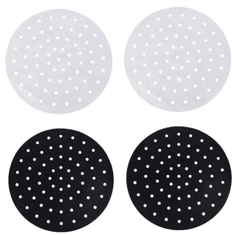 Garneck 4pcs Reusable Air Fryer Liner and Steamer Mats 22.9cm Round Non-Stick High Temperature Resistant Black and White Set for Cooking and Baking