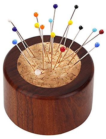 Nadelkissen mit Holzsockel, Nadelkissen für DIY-Nähwerkzeuge, niedlicher Nadelhalter, 3,1 x 5,1 cm, rundes Nadelkissen zum Nähen von Nadelhaltern oder zum Basteln (Akupunktur aus Rosenholz)