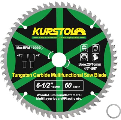 KURSTOL Sägeblatt 165 x 20 x 16mm - 60 Zähne Multi Material Kreissägeblatt für Holz, Nichteisenmetalle, Aluminium, Kupfer, Laminate, Kunststoff