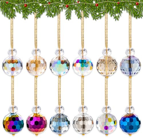 HTTDSLF 12 Piezas Decoración Navideña Adornos del Árbol de Navidad de Cristal,22mm Mini Cristal Navidad Colgantes Navidad Decoraciones Ventana Exteriores Interiores Boda Fiesta Hogar (Multicolor)