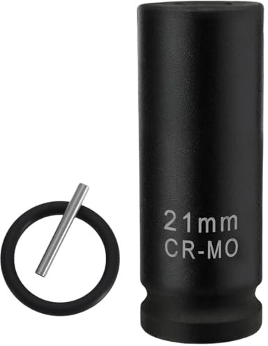 21mm Scaffolding Impact Sockets, 1/2 21mm Metric Deep Scaffolders Drive with Retaining Pin + O-Ring, CR-V Chrome Vanadium Steel Drive, Ideal for Long Bolts and Scaffolding Clamps