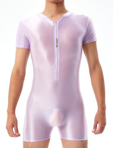 AIEOE Oljeglänsande kroppsdräkt för män, högstretchig bodysuit, oljeglänsande brottningssinglets, dragkedja framtill, leotard, boxershorts, basplagg/jumpsuit, kroppsdräkt i ett stycke för myskläder