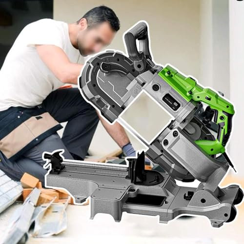 Sierra De Cinta PortáTil Con Base De Acero De AleacióN ExtraíBle Mejorada,Corte De Metal 45° A 90°,Motor 1100W, Corte Profundo, Con Interruptor Doble/Ajuste Continuo/Foco Led,Green