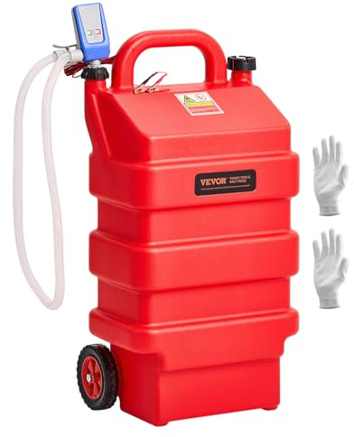 VEVOR Tanque de Combustible de 60,56 L con Bomba de Transferencia de Combustible Eléctrica de 2,5 GPM, Manguera de 1,2 m, Boquilla con Sensor de Parada Automática, para Gasolina y Diésel, Rojo