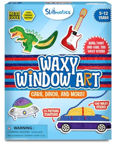 Skillmatics Waxy Window Art – Reusable 100% Organic Beeswax Craft Kit | 100 Bendable Waxy Sticks for Mess-Free DIY Fun, Travel Friendly, Creative Gifts for Girls & Boys Ages 5-12