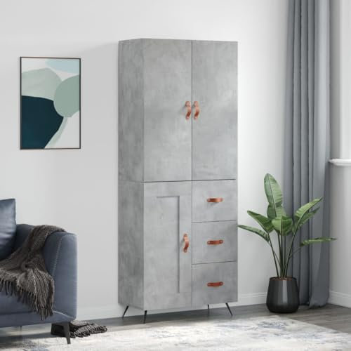 MOBCANT Highboard, Kleiderschrank Cupboard Küchenbuffet Vitrinenschrank Geeignet für Wohnbereich Korridor Küche Schlafzimmer Betongrau 69,5x34x180 cm Holzwerkstoff