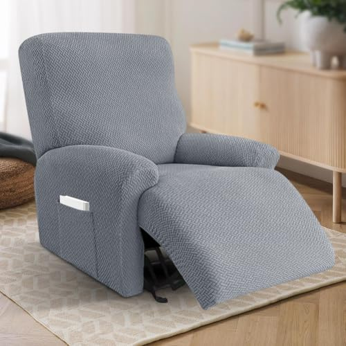 Piashow Sesselschoner mit Armlehne Überzug, 4-Teilig All-Inclusive Sesselschoner für Relaxsessel, Sessel überzug, überwurf Sofa mit Taschen (Hellgrau)
