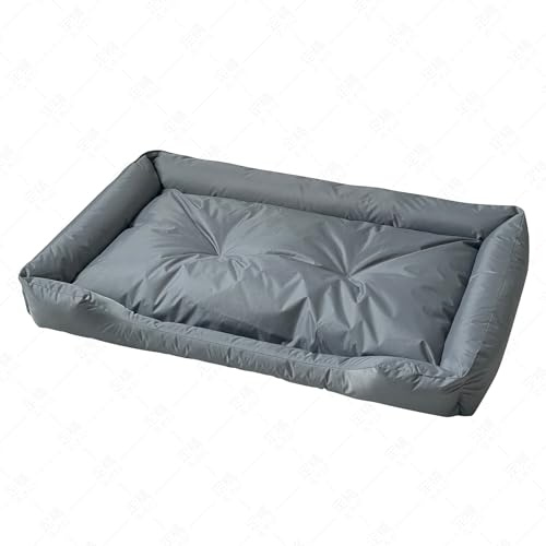 Wasserdicht waschbares Katzen und Hundebett mit Stabiler Seitenwand für kleine mittlere Tiere bis 25kg rutschfest Grau(L, 90x60x11 cm)