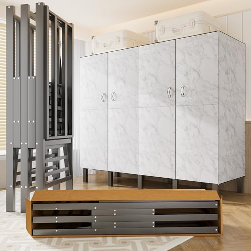 Faltbarer Kleiderschrank, 500 Kg, 242cm Großer Kapazität Stoffkleiderschrank mit 2 Hängenden Schienen, Tragbarer Stoffschrank Kleiderschrank mit Abdeckung für Schlafzimmer (C white door, 203cm)