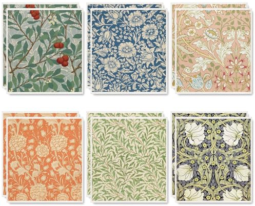 Whaline 12 Pcs William Morris Floral Swedish Dishcloths Vintage Greenery Flower Kitchen Towels Reusable Cotton Absorbent Dish Towels for Home Housewarming Cleaning, 7 x 8 Inch