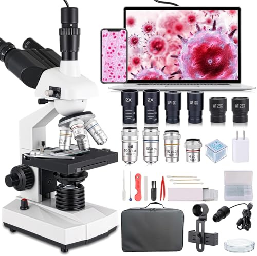 Microscopio óptico trinocular de 40 a 5000 aumentos, microscopio científico Profesional con cámara USB y Mesa mecánica, microscopio para Adultos