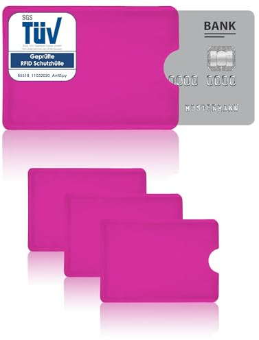 AntiSpyShop 3X RFID Schutzhüllen, TÜV geprüft, NFC Blocker - Kreditkarte, Bank EC Karte (Pink)