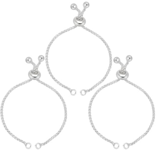 PLIGREAT 3 Pcs 925 Sterling Silver Adjustable Bracelet Chain for DIY Jewelry Making, 6cm/2.4inch Slider Extension Chain End with Stop Beads and Loop