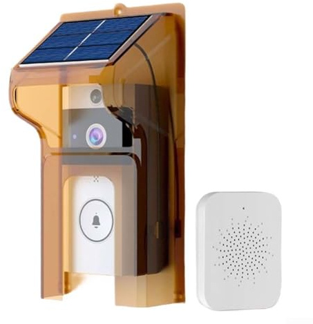 CWOQOCW Kabellose solarbetriebene Türklingel-Kamera mit Regenschutz, Zwei-Wege-Audio-Gegensprechanlage (mit Türklingel)