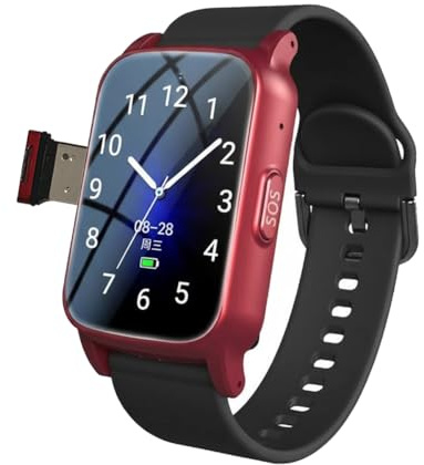 VCYEX Reloj con GPS para Mayores, con Botón SOS Smartband Reloj para Personas Mayores, Al Agua Y Llamada De Voz HD Red,1.25 * 0.57 * 2.22inch