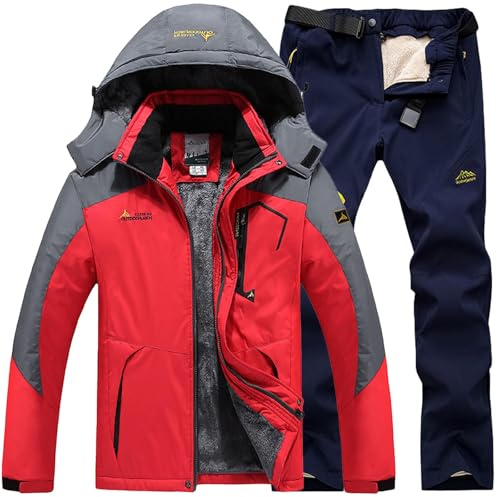 Herren Skianzug 2 Teilig Kombi Wasserdicht Outdoor Ski Set Männer Snowboardanzug Schneeanzug Warm Winter Skibekleidung Atmungsaktiv Skijacke und Hose Zweiteiliges Outfit für Snowboard und Skifahren