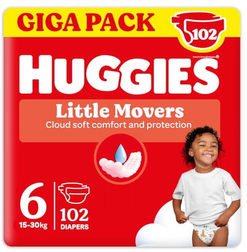 Huggies Little Movers, 102 Pannolini Taglia 6 (16-30 Kg), Pacco Giga