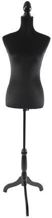 Relaxdays Schneiderpuppe, weiblich, Größe 36/38, höhenverstellbar 130–167 cm, Samt, Holzständer, Nähpuppe, schwarz