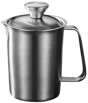Gralara Vaso Medidor Acero Inoxidable Taza Medidora Jarra con Tapa Indicador Mililitros Onzas Asa Práctica Adecuada para Cocina Cafetería Panadería, 500ml