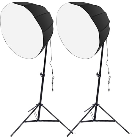 Denash Kit de 2 Jeux de Lumières pour Photographie avec Ampoule à économie D'énergie de 85 W, luminosité Réglable en 3 Couleurs 1 100 Via Télécommande, avec Boîte à Lumière 12 (Réglementation