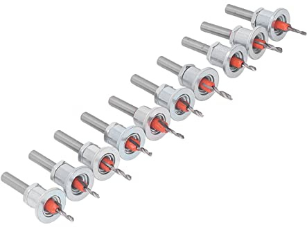 RASTKY Broca de Avellanador Cónica de Tope Ajustable con Eliminación Rápida de Virutas 10 Piezas para Madera Plástico Metal Blando Plata 2,8-4,0 Mm Carpintería