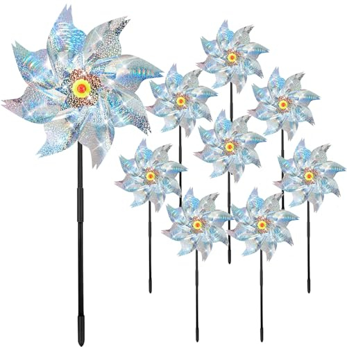 EUZLABBY 9 Piezas Molinillos Reflectantes Anti-Pájaros,Repelente de Aves para Jardín, Decorativo para Proteger Huerto, Patio, Balcón, Terraza