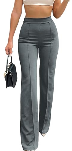 HAWILAND Women Ladies High Waisted Flared Wide Leg Office Work Trousers | Smart Casaul Long Bootcut Trousers Leggings, Stretch Fit Elasticated Waist Pants