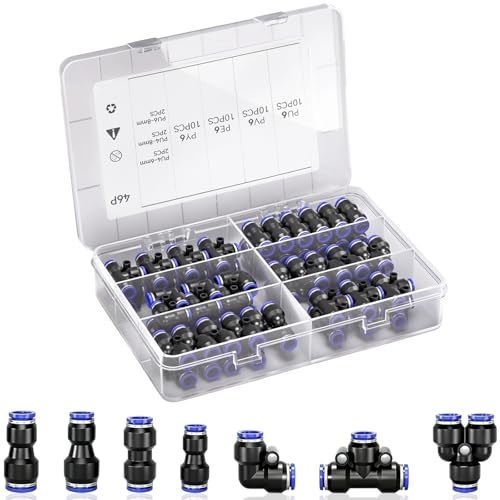 SRJQXH 46 Pezzi Kit Raccordi Pneumatici, con Raccordi Aria Compressa Dritti, V, Y e T, per L'impiego Nel Settore Dell'automazione e Della Manutenzione dei Veicoli