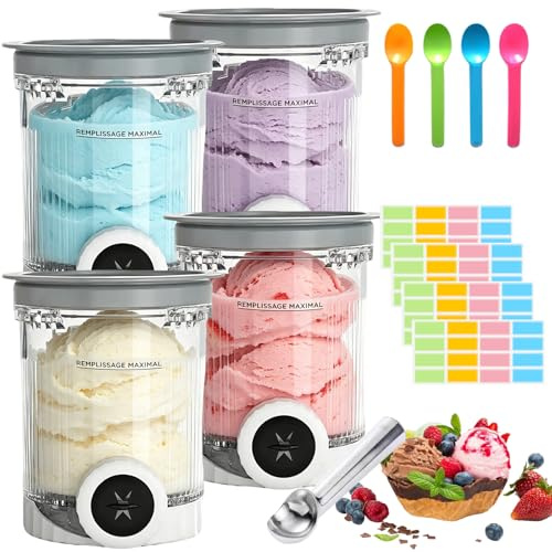 Contenitori per Gelato,4 Pezzi Contenitore Creami per Macchina da Gelato Ninja Creami,Contenitori per Gelato Fatto in Casa con Coperchi,per Serie NC700/NC701,Senza BPA