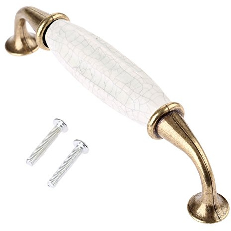 Dophee Vintage Crack Ceramic Cabinet Handles Antique Brass Drawer Pull Knobs, 5Pcs Whole Length 140mm