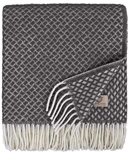 LINEN & COTTON Soffice Calda Coperta Copriletto Plaid Sofia con Frange - 100% Pura Lana Neozelandese, Grigio Scuro (130 x 170 cm) per Sofa Divano Sedia Soggiorno Letto Viaggio Picnic Esterno Inverno