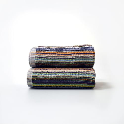 Odyssey 100% Recycled Cotton Hand Towel Set - Multi Coloured Remnant Yarn Stripe, Absorbent, Quick Dry, 2 x Hand Towels 50 x 80cm, Lightweight 400GSM