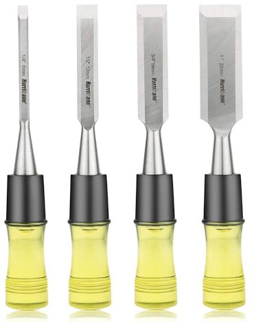 Hurricane 4 tlg. Stechbeitel Set für Holz Holzmeißel Satz Holzbearbeitungswerkzeuge aus CRV-Stahl, Stemmeisen Stecheisen set für Holzbearbeitung Profis und Anfänger, 6.4/13/19/25.4 mm