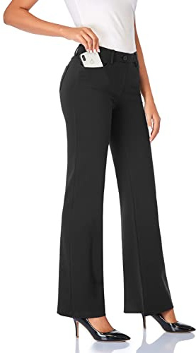 Tapata Women's 28''/30''/32''/34'' Stretchy Bootcut Dress Pants with Pockets Tall, Petite, Regular for Office Work Business 34, Black, L