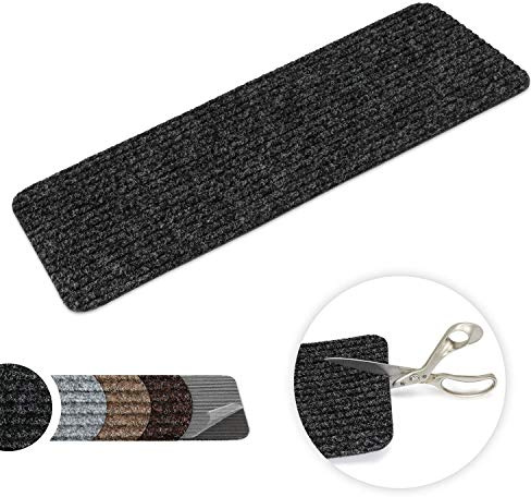 Kettelservice-Metzker Stufenmatte Treppenteppich Tulus Rechteckig Aufleger selbstklebend 60x25cm Anthrazit 16 Stück