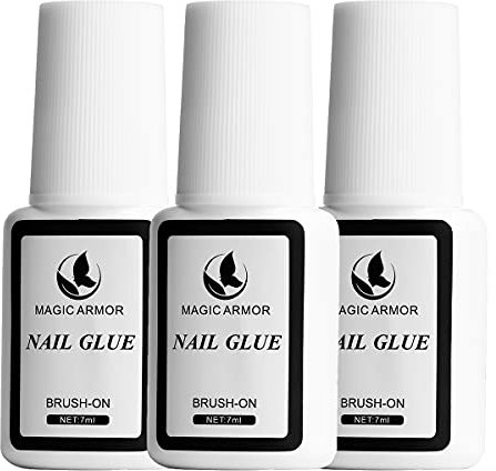 MAGIC ARMOR 3 Flaschen Nagelkleber mit Pinsel 7ml, Nagelkleber für kunstnägel extra stark Nagelkleber für tips zum Reparieren von eingerissenen Naturnägeln Professionelle Nagelkleber Salon Quality