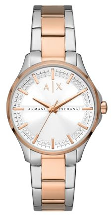 Armani Exchange Watch for Women, Three Hand Movement, 36 mm 2T Silver/Rose Stainless Steel Case with a Stainless Steel Strap, AX5258
