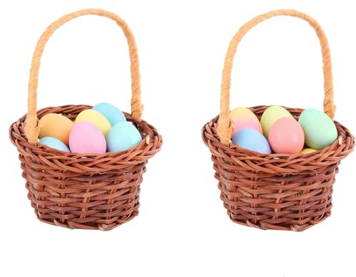TOYANDONA Miniature Easter Baskets 2PCS Mini Woven Picnic Baskets with Handles Pastoral Style Portable for Birthday Party Favors or Baby Shower