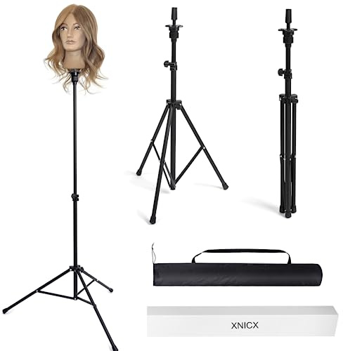 xnicx Tripode Cabeza Peluqueria(90-137cm),Soporte de Peluca para Cabeza Maniqui Peluqueria Ajustable,Trípode Cabeza para Peinar Para Entrenamiento de Peluquería,con Cabeza Maniqui Bolsa de Transporte