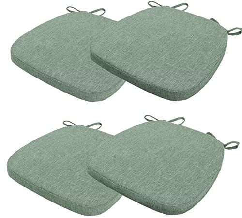 4er Set Stuhlkissen 40x38x5cm mit Bändern,Waschbare Sitzkissen Rutschfest,Stuhlauflage Stuhlpolster Sitzkissen,Abnembar Bezug Mit Reißverschluss,Ideal für Zuhause Büro Küche Esszimmer,Achat Grün