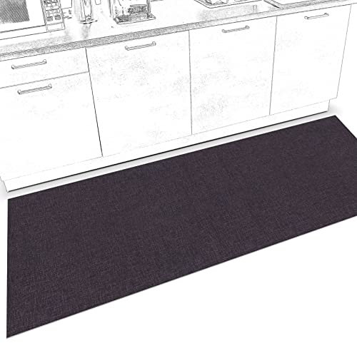 ANRO Küchenläufer Küchenteppich rutschfest Teppich Läufer Teppich Küche Läufer Flur Küchenmatte Flurläufer Textiloptik Uni Anthrazit Abwaschbar 240 x 67cm