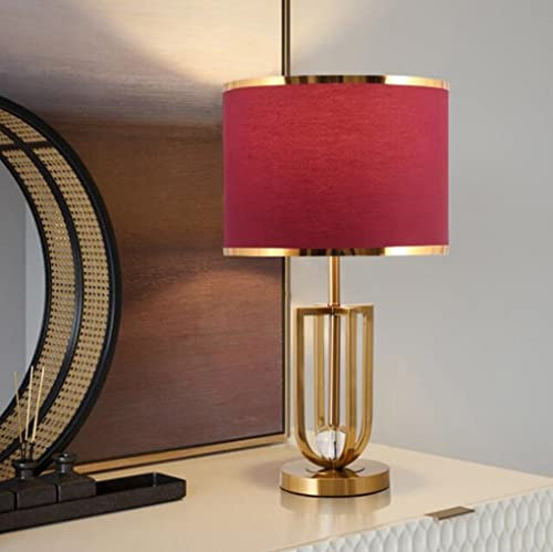 SXYSXYSXY Amerikanisch Tischlampe Modern Nachttischlampe Mit Stoffschirm Tischleuchte E27 Landhaus Schreibtischlampe für Schlafzimmer Wohnzimmer Hotel Café Dekorative Max 40W D30*55CM,Rot