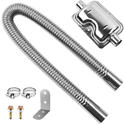 MaxEarn 60CM Edelstahl Abgasschlauch für Standheizung mit Schalldämpfer | 25MM Auto Abgasrohr mit 2 Klemmen, Flexibel und Korrosionsbeständig Auspuffrohr für Diesel Luftheizung, Generator & Fahrzeug